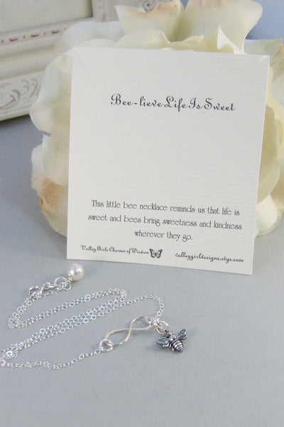 Beelieve Life Is Sweet,Necklace,Bracelet,Infinity Necklace,Bee Infinity,Silver,Bee Necklace,Bee,Infinity,Infinite,Jewelry valleygirldesigns.