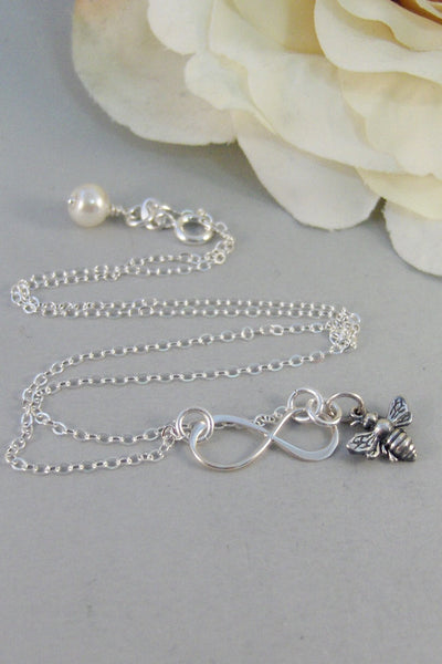 Beelieve Life Is Sweet,Necklace,Bracelet,Infinity Necklace,Bee Infinity,Silver,Bee Necklace,Bee,Infinity,Infinite,Jewelry valleygirldesigns.