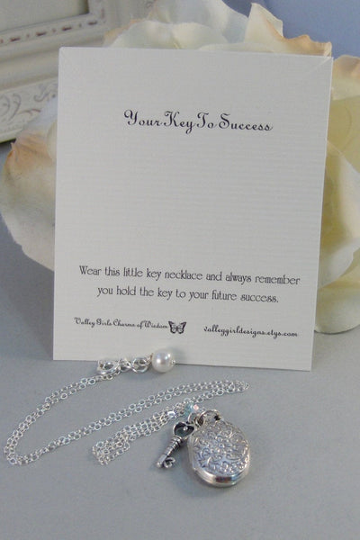 Key to Success,Necklace,Locket,Silver,Bee Necklace,Bee,Birthstone,Personalize,Silver Locket,Antique.Jewelry by valleygirldesigns.