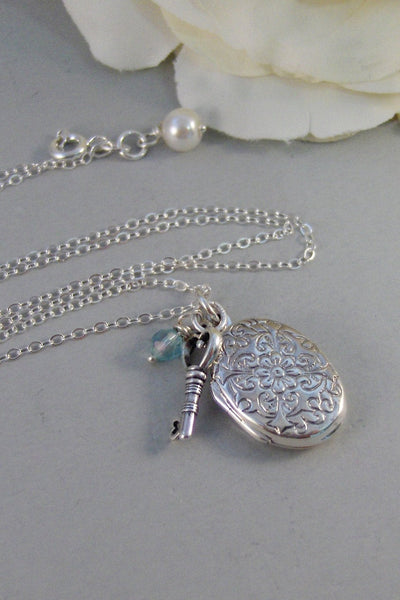 Key to Success,Necklace,Locket,Silver,Bee Necklace,Bee,Birthstone,Personalize,Silver Locket,Antique.Jewelry by valleygirldesigns.