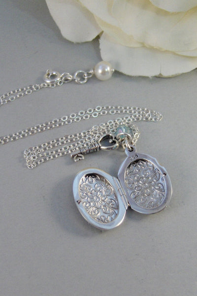 Key to Success,Necklace,Locket,Silver,Bee Necklace,Bee,Birthstone,Personalize,Silver Locket,Antique.Jewelry by valleygirldesigns.