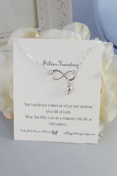 Bittersweet Teardrop,Necklace,Bracelet,Infinity Necklace,Bee Infinity,Silver,Tear,Teardrop,Infinity,Mourning,Jewelry by valleygirldesigns.