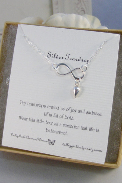 Bittersweet Teardrop,Necklace,Bracelet,Infinity Necklace,Bee Infinity,Silver,Tear,Teardrop,Infinity,Mourning,Jewelry by valleygirldesigns.