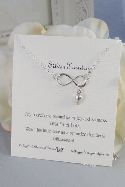 Bittersweet Teardrop,Necklace,Bracelet,Infinity Necklace,Bee Infinity,Silver,Tear,Teardrop,Infinity,Mourning,Jewelry by valleygirldesigns.