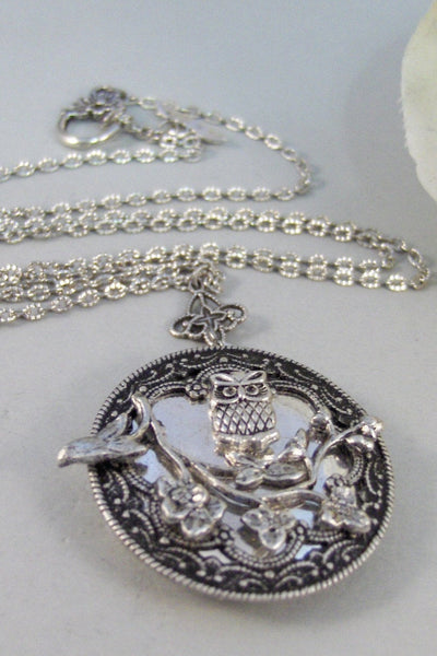 Tiny Hoots,Necklace,Locket,Owl,Branch,Tree,Silver Locket,Antique Locket,Owl Locket,Owl Necklace,Woodland,Owls,Handmade by Valleygirldesigns