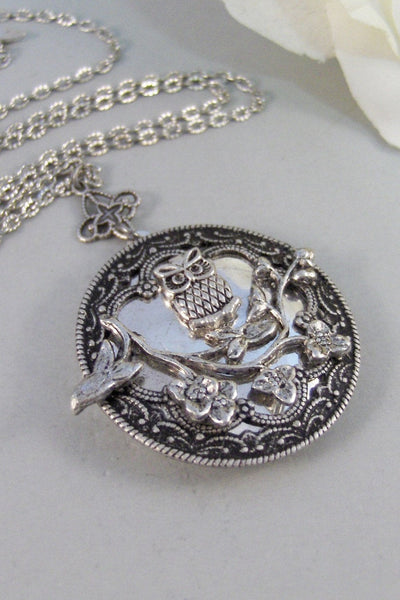 Tiny Hoots,Necklace,Locket,Owl,Branch,Tree,Silver Locket,Antique Locket,Owl Locket,Owl Necklace,Woodland,Owls,Handmade by Valleygirldesigns