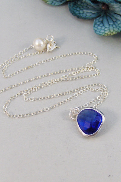 Cobalt Blue,Necklace,Silver Necklace,Sapphire Necklace,Sapphire,Sterling Silver,Blue,Wedding. Handmade jewelery by valleygirldesigns.