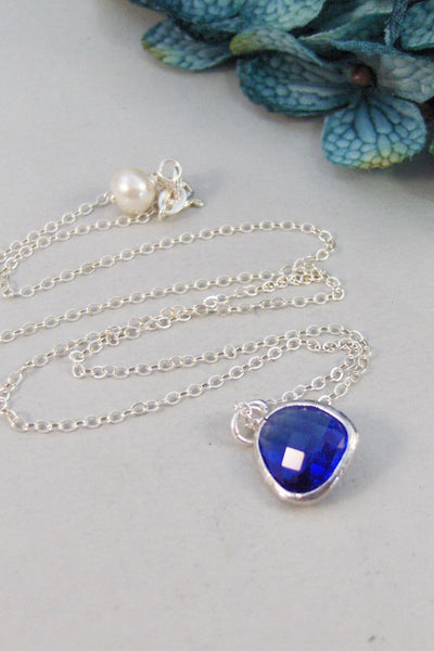 Cobalt Blue,Necklace,Silver Necklace,Sapphire Necklace,Sapphire,Sterling Silver,Blue,Wedding. Handmade jewelery by valleygirldesigns.