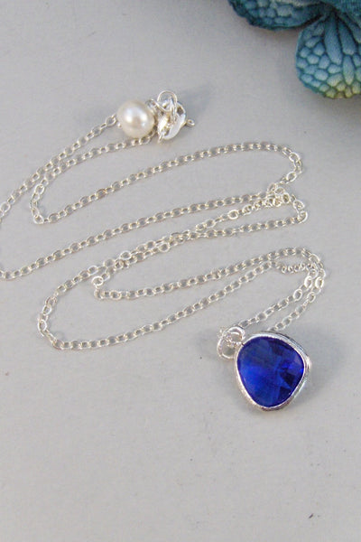 Cobalt Blue,Necklace,Silver Necklace,Sapphire Necklace,Sapphire,Sterling Silver,Blue,Wedding. Handmade jewelery by valleygirldesigns.