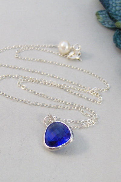 Cobalt Blue,Necklace,Silver Necklace,Sapphire Necklace,Sapphire,Sterling Silver,Blue,Wedding. Handmade jewelery by valleygirldesigns.