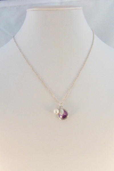 Lavender Blossom,Purple Necklace,Amethyst Necklace,Pearl necklace,Leaf Necklace,Amethyst Jewelry,Amethyst Birthstone,February Birthstone