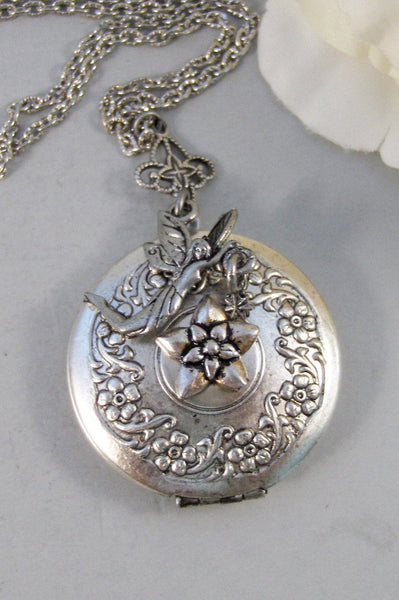 Tink,Locket,Fairy,Fairy Locket,Antique Locket,Silver Locket,Fae,Flower,Jasmine,Jasmine Locket, Locket,Handmade jewelry by valleygirldesigns