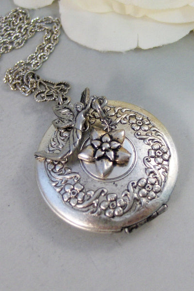Tink,Locket,Fairy,Fairy Locket,Antique Locket,Silver Locket,Fae,Flower,Jasmine,Jasmine Locket, Locket,Handmade jewelry by valleygirldesigns
