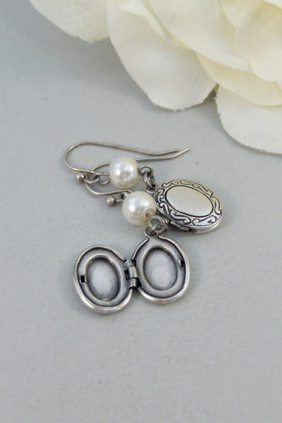 Secrets,Earring,Vintage Earrings,Locket,Locket Earrings,Pearl Earrings,Pearl,Vintage Style,Handmade Jewelry by valleygirldesigns.