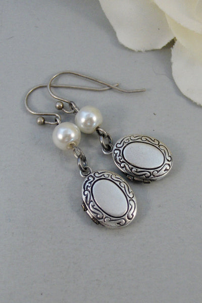 Secrets,Earring,Vintage Earrings,Locket,Locket Earrings,Pearl Earrings,Pearl,Vintage Style,Handmade Jewelry by valleygirldesigns.