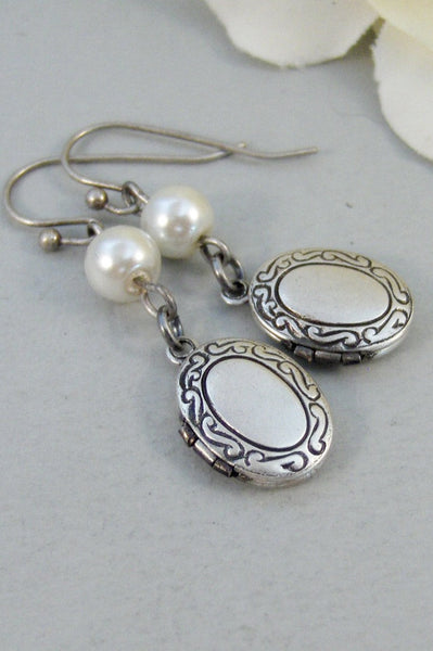 Secrets,Earring,Vintage Earrings,Locket,Locket Earrings,Pearl Earrings,Pearl,Vintage Style,Handmade Jewelry by valleygirldesigns.