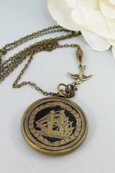 Nautical Calendar,Locket,Necklace,Brass Locket,Steampunk,Antique Locket,Compass,Calendar,Vintage. Handmade jewelry by valleygirldesigns.