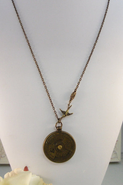 Nautical Calendar,Locket,Necklace,Brass Locket,Steampunk,Antique Locket,Compass,Calendar,Vintage. Handmade jewelry by valleygirldesigns.
