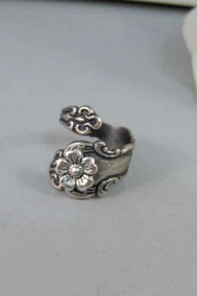 Blossom Flower,Ring,Silver,Spoon,Spoon Ring,Blossom,Flower,Antique Ring,Silver Ring,Wrapped,Adjustable,Bridesmaid.by valleygirldesigns.