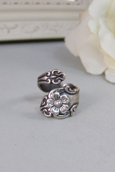 Blossom Flower,Ring,Silver,Spoon,Spoon Ring,Blossom,Flower,Antique Ring,Silver Ring,Wrapped,Adjustable,Bridesmaid.by valleygirldesigns.