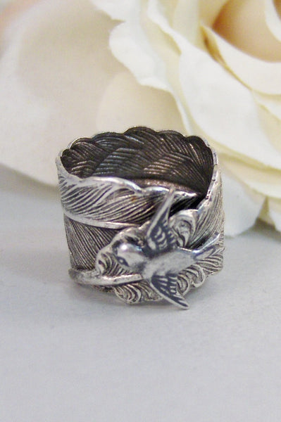 Sparrow's Feather,Ring,Silver,Bird,Sparrow,Antique Ring,Silver Ring,Bird Ring,Woodland,Wedding,Bridesmaid. jewelery by valleygirldesigns.