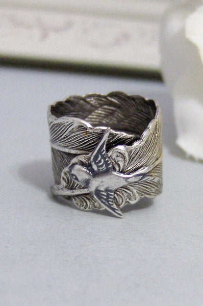 Sparrow's Feather,Ring,Silver,Bird,Sparrow,Antique Ring,Silver Ring,Bird Ring,Woodland,Wedding,Bridesmaid. jewelery by valleygirldesigns.