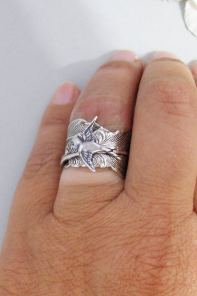 Sparrow's Feather,Ring,Silver,Bird,Sparrow,Antique Ring,Silver Ring,Bird Ring,Woodland,Wedding,Bridesmaid. jewelery by valleygirldesigns.
