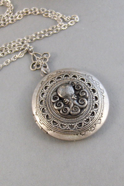 Oceans Octopus,Locket,Octopus,Shell,Octopus Locket,Antique Locket,Silver Locket,Goddess,Ocean Locket,Handmade jewelry by valleygirldesigns