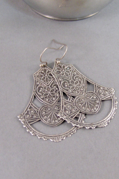 Gypsy Lace,Silver Earrings,Antique,Vintage Style,Wedding,Bride,Antique Earrings,Boho,Hamsa,Boho Earring,Hoop Earring.valleygirldesign