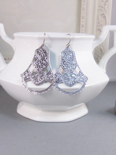 Gypsy Lace,Silver Earrings,Antique,Vintage Style,Wedding,Bride,Antique Earrings,Boho,Hamsa,Boho Earring,Hoop Earring.valleygirldesign