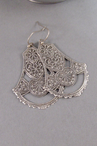Gypsy Lace,Silver Earrings,Antique,Vintage Style,Wedding,Bride,Antique Earrings,Boho,Hamsa,Boho Earring,Hoop Earring.valleygirldesign