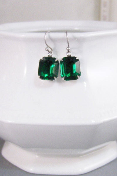 Vintage Emeralds,Vintage Earrings,Vintage Rhinestone,Silver Earrings,Antique Earrings,Emerald Earrings,Green Earrings.valleygirldesigns.