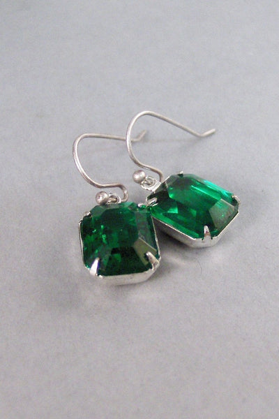 Vintage Emeralds,Vintage Earrings,Vintage Rhinestone,Silver Earrings,Antique Earrings,Emerald Earrings,Green Earrings.valleygirldesigns.