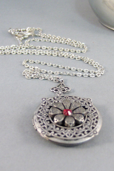 Victorian Aster,Locket,Silver Locket,Birthstone Necklace,Antique Locket,Birthstone Locket,Floral Necklace,Floral,Flower. valleygirldesigns.