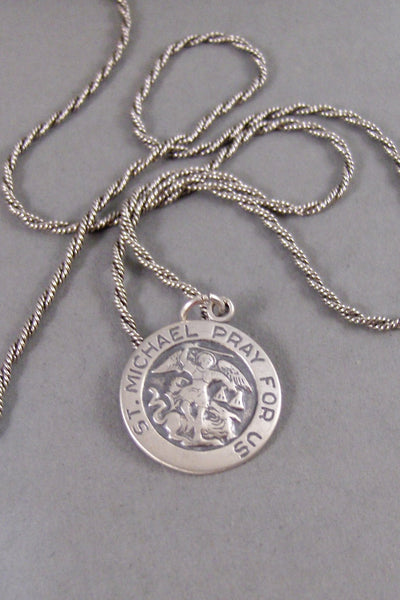 Saint Michael,Necklace,Men,Jewelry,Saint,Michael,Medal,Silver,Sterling Silver,Saint Necklace,Mens Saint Micheal Necklace,Valleygirldesigns.