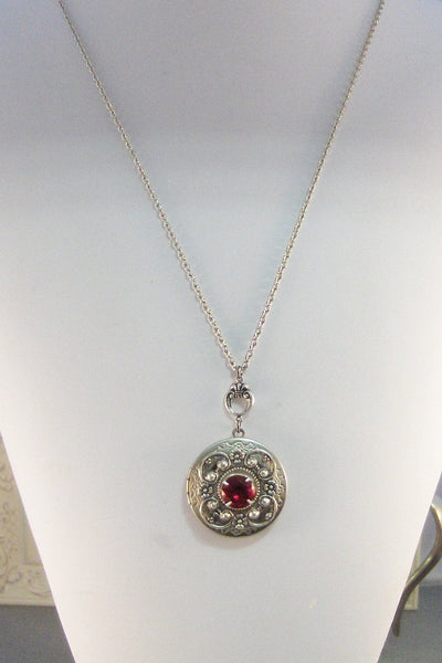 Rubies Red,Locket,Antique Locket,Silver Locket,Red,Vintage,Rhinestone,Vintage Ruby,Necklace,Ruby Locket,Ruby Necklace,Red.Valleygirldesigns.