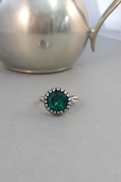 Vintage Emerald,Ring,Silver,Emerald Ring,Antique Ring,Blue Ring,Wrapped,Emerald,Bridesmaid,Green Stone,Birthstone. valleygirldesigns.