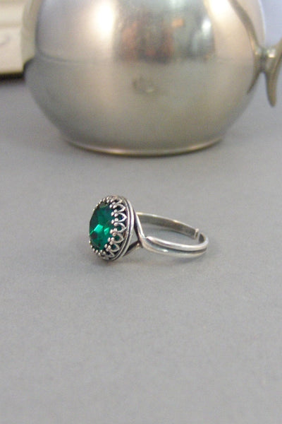 Vintage Emerald,Ring,Silver,Emerald Ring,Antique Ring,Blue Ring,Wrapped,Emerald,Bridesmaid,Green Stone,Birthstone. valleygirldesigns.