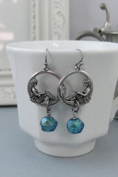 Mermaid Tears,Earrings,Mermaid Earrings,Mermaid,Goddess Earring,Silver Earring, Summer,Boho,Gypsy,Mermaid Earring.Blu.valleygirldesigns.