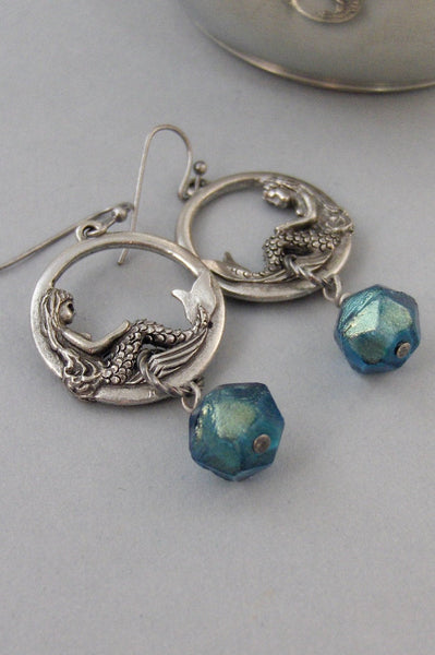 Mermaid Tears,Earrings,Mermaid Earrings,Mermaid,Goddess Earring,Silver Earring, Summer,Boho,Gypsy,Mermaid Earring.Blu.valleygirldesigns.