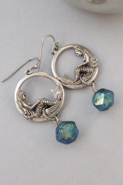 Mermaid Tears,Earrings,Mermaid Earrings,Mermaid,Goddess Earring,Silver Earring, Summer,Boho,Gypsy,Mermaid Earring.Blu.valleygirldesigns.