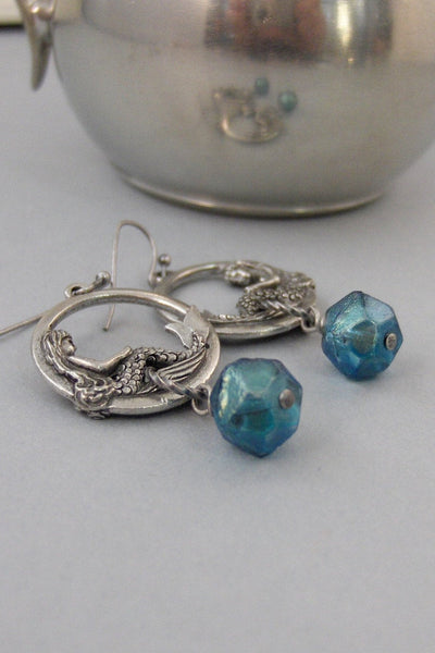 Mermaid Tears,Earrings,Mermaid Earrings,Mermaid,Goddess Earring,Silver Earring, Summer,Boho,Gypsy,Mermaid Earring.Blu.valleygirldesigns.