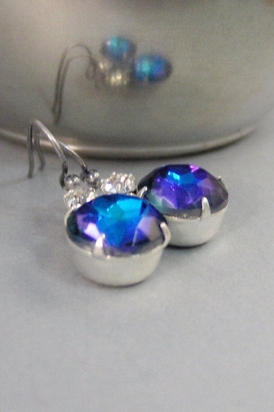 Cosmos,Blue Earring,Vintage Earrings,Blue,Earring,Sapphire,Blue Stone,Sapphire Earrings,Rhinestone. Handmade Jewelry by valleygirldesigns.