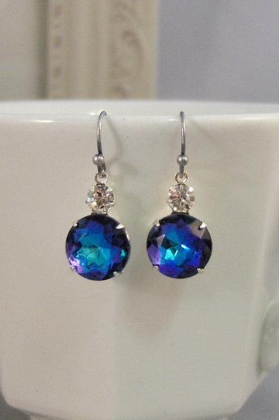 Cosmos,Blue Earring,Vintage Earrings,Blue,Earring,Sapphire,Blue Stone,Sapphire Earrings,Rhinestone. Handmade Jewelry by valleygirldesigns.