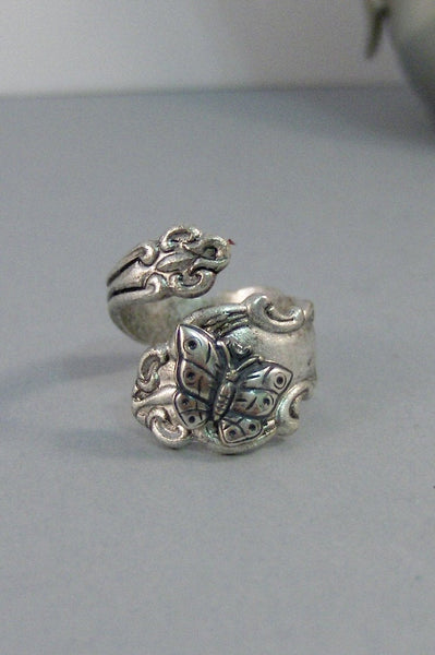 Dainty Butterfly,Ring,Silver,Butterfly,Butterfly Jewelry,Spoon Ring,Antique Ring,Silver Ring,Wrapped,Adjustable,Bridesmai valleygirldesigns.