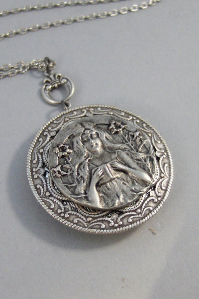 Summer Solstice,Litha,Locket,Silver Locket,Girl,Goddess,Antique Locket,Summer,Summer Solstice,Goddess Locket,Goddess valleygirldesigns.