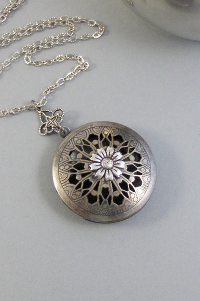 Scented Sunflower,Locket,Silver,Apothecary,Sunflower,Sunflower Locket,Sunflower Scent Locket,Scent Locket,Antique Locket, valleygirldesigns.