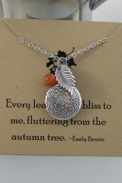 Fall Leaf,Locket,Necklace,Leaf,Antique Necklace,Fall Necklace,Autumn,Fall,Leaf Locket,Fall,Orange,Pumpkin,Jade,Silver valleygirldesigns.