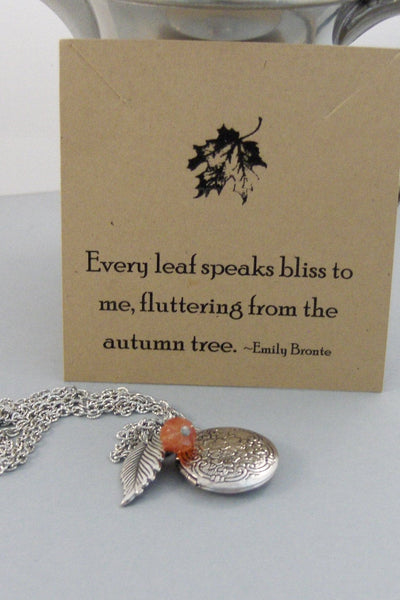 Fall Leaf,Locket,Necklace,Leaf,Antique Necklace,Fall Necklace,Autumn,Fall,Leaf Locket,Fall,Orange,Pumpkin,Jade,Silver valleygirldesigns.