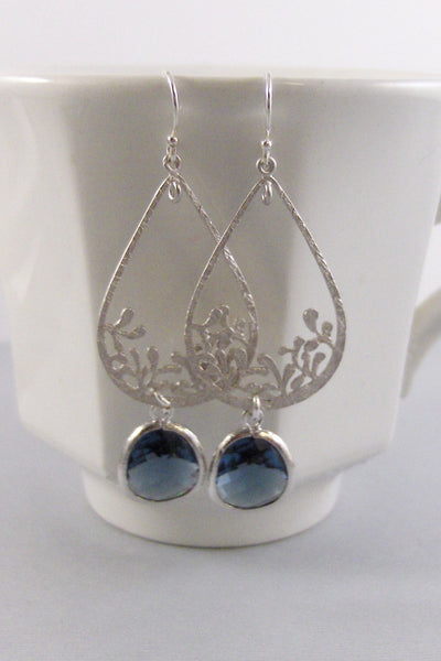 Sapphire Lace,Earrings,Sapphire Earrings,Silver Earrings,Sterling Silver,Bride,Navy,Wedding,Blue Stone,September Brithstone.Valleygirldesign